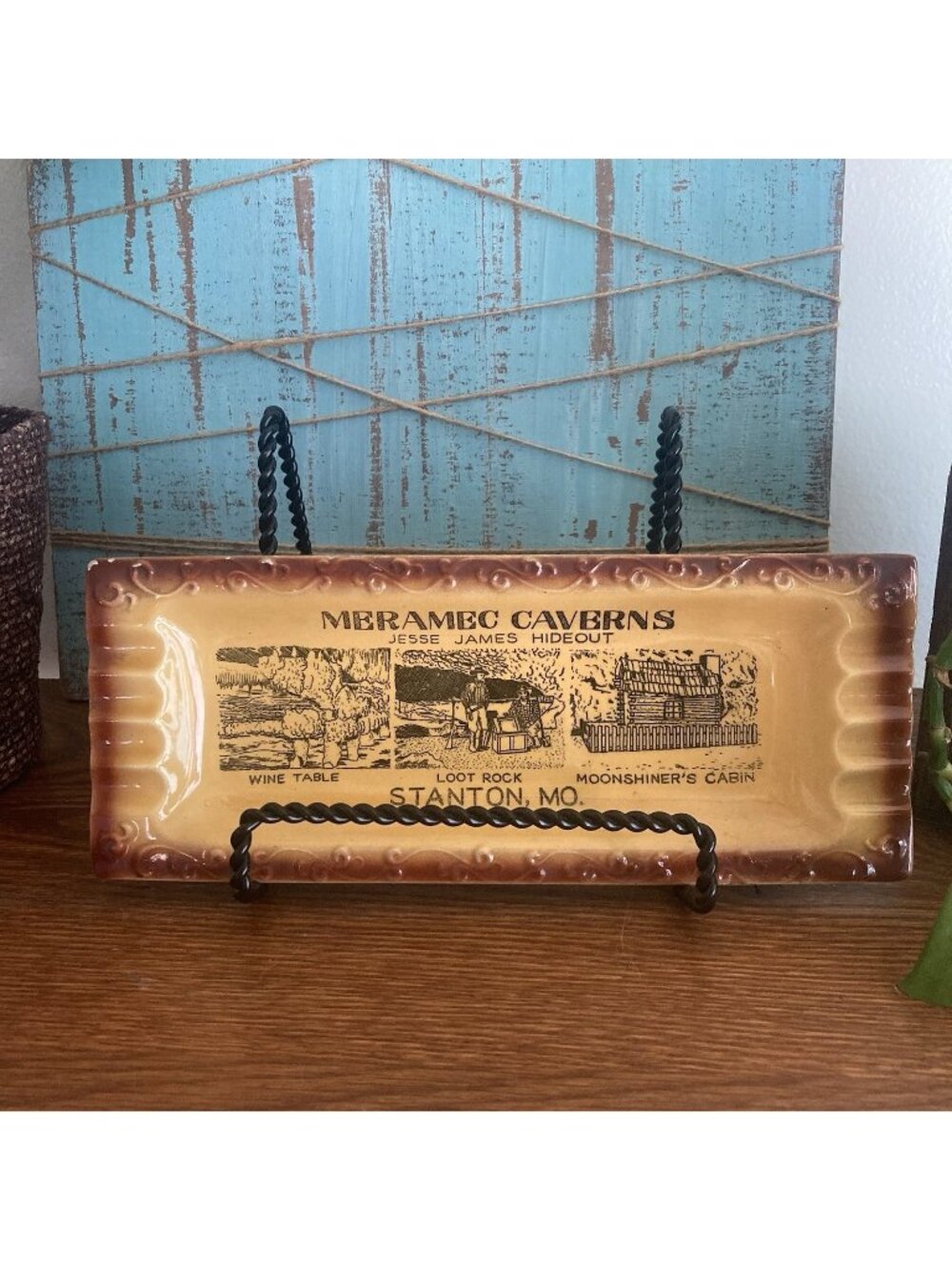 Meramec Caverns Jesse James Hideout Souvenir Ashtray Trinket Tray Cabin Rustic